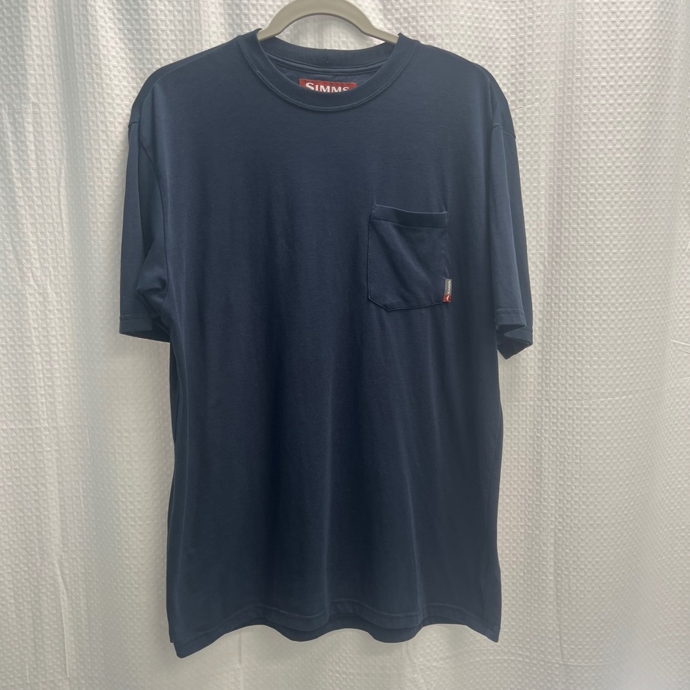 Simms Fishing Products Mens Navy Blue Pocket T-Shirt Short Sleeve Size M 38590